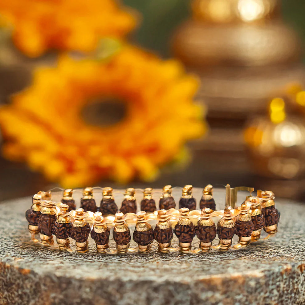 Gold Plated Rudraksha Bracelet + Free 5 Mukhi Rudraksha