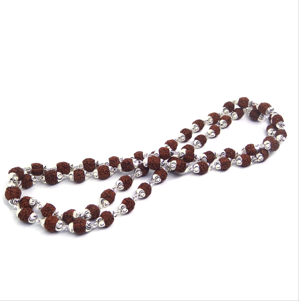 5 Mukhi Rudraksha Mala In Silver