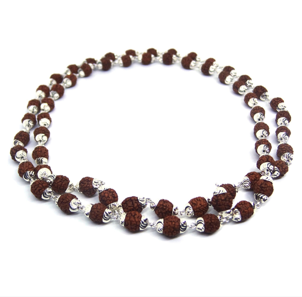 5 Mukhi Rudraksha Mala In Silver