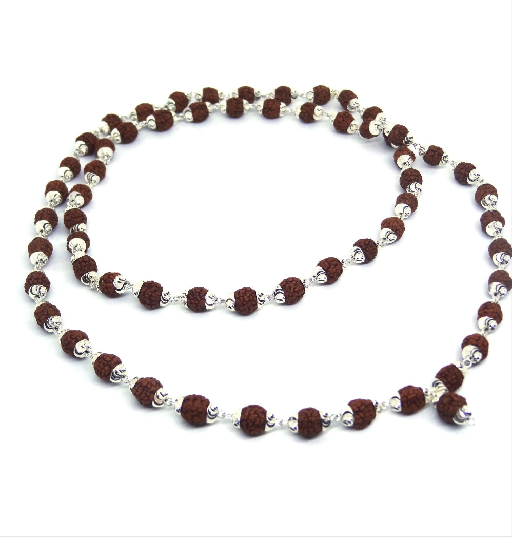 5 Mukhi Rudraksha Mala In Silver