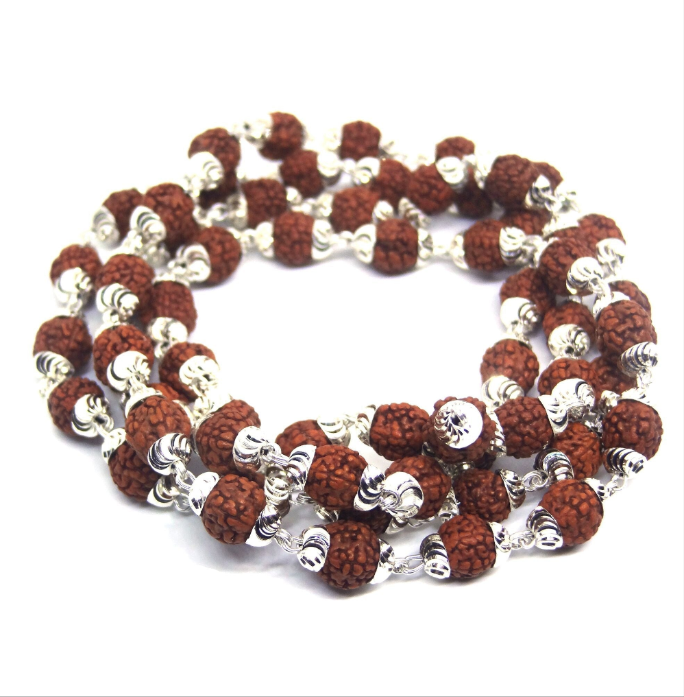 5 Mukhi Rudraksha Mala In Silver