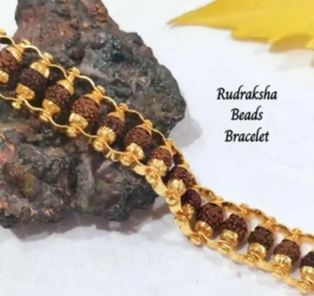 Gold Plated Rudraksha Bracelet + Free 5 Mukhi Rudraksha