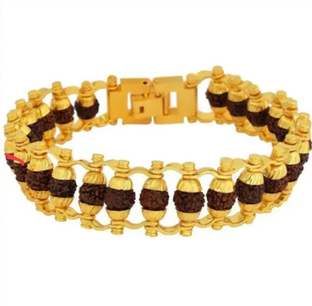 Gold Plated Rudraksha Bracelet + Free 5 Mukhi Rudraksha