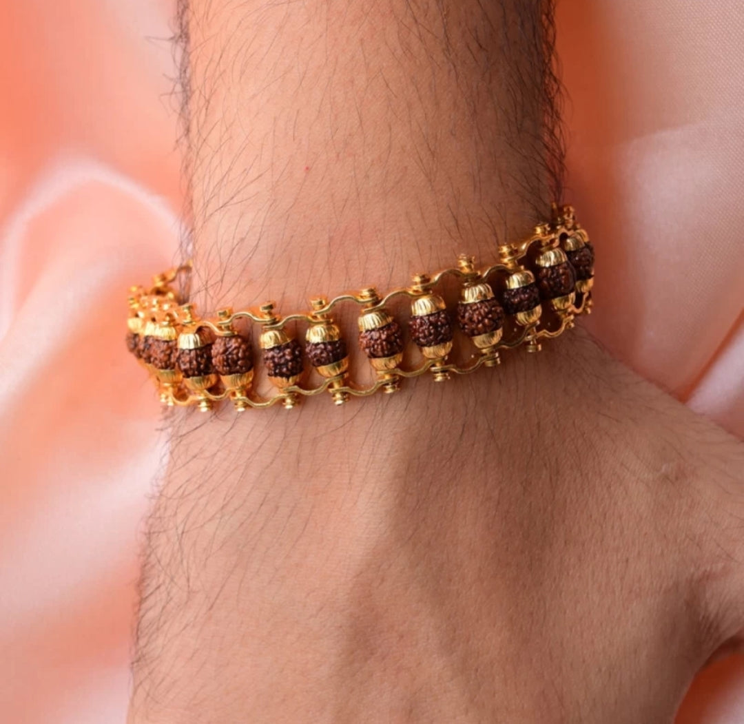 Gold Plated Rudraksha Bracelet + Free 5 Mukhi Rudraksha