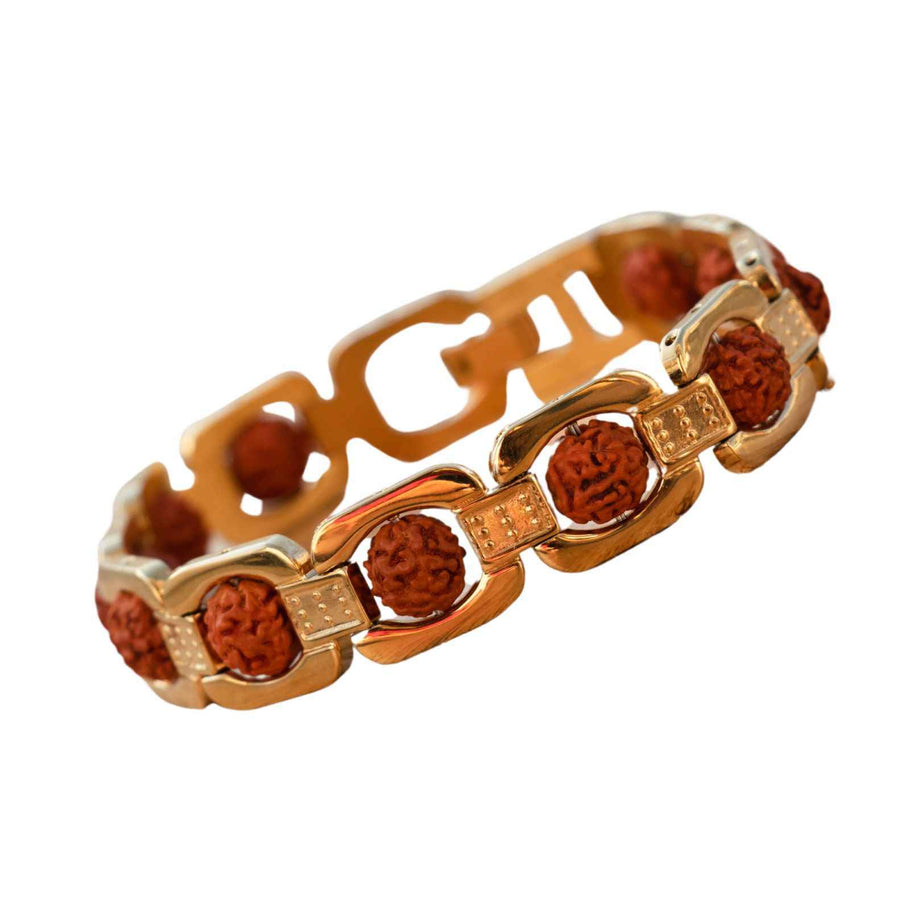 Gold Plated Essential Rudraksha Bracelet + Free 5 Mukhi Rudraksha