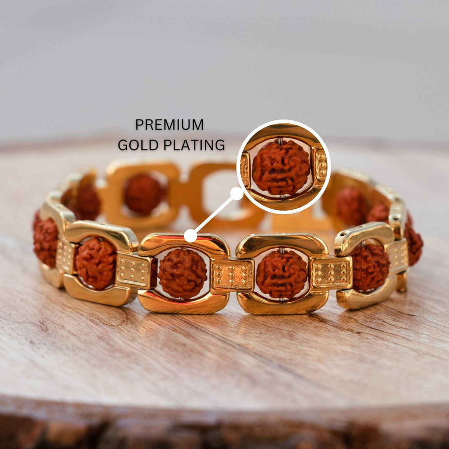 Gold Plated Essential Rudraksha Bracelet + Free 5 Mukhi Rudraksha