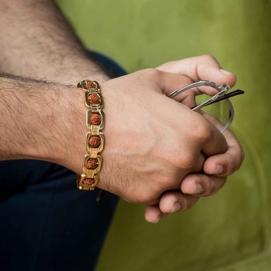 Gold Plated Essential Rudraksha Bracelet + Free 5 Mukhi Rudraksha