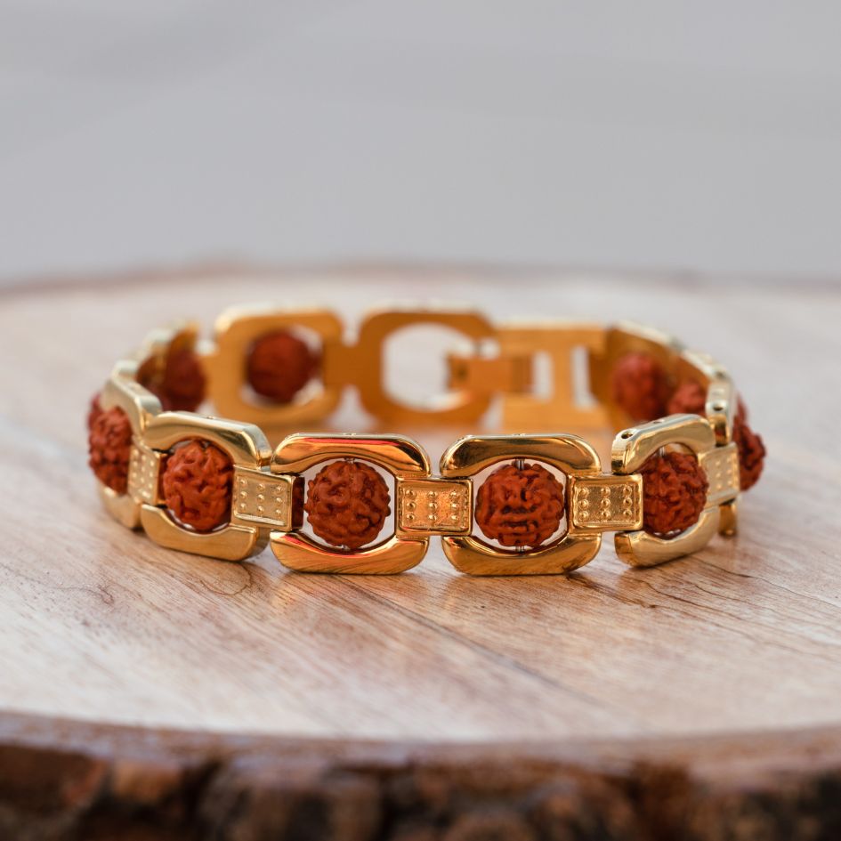 Gold Plated Essential Rudraksha Bracelet + Free 5 Mukhi Rudraksha