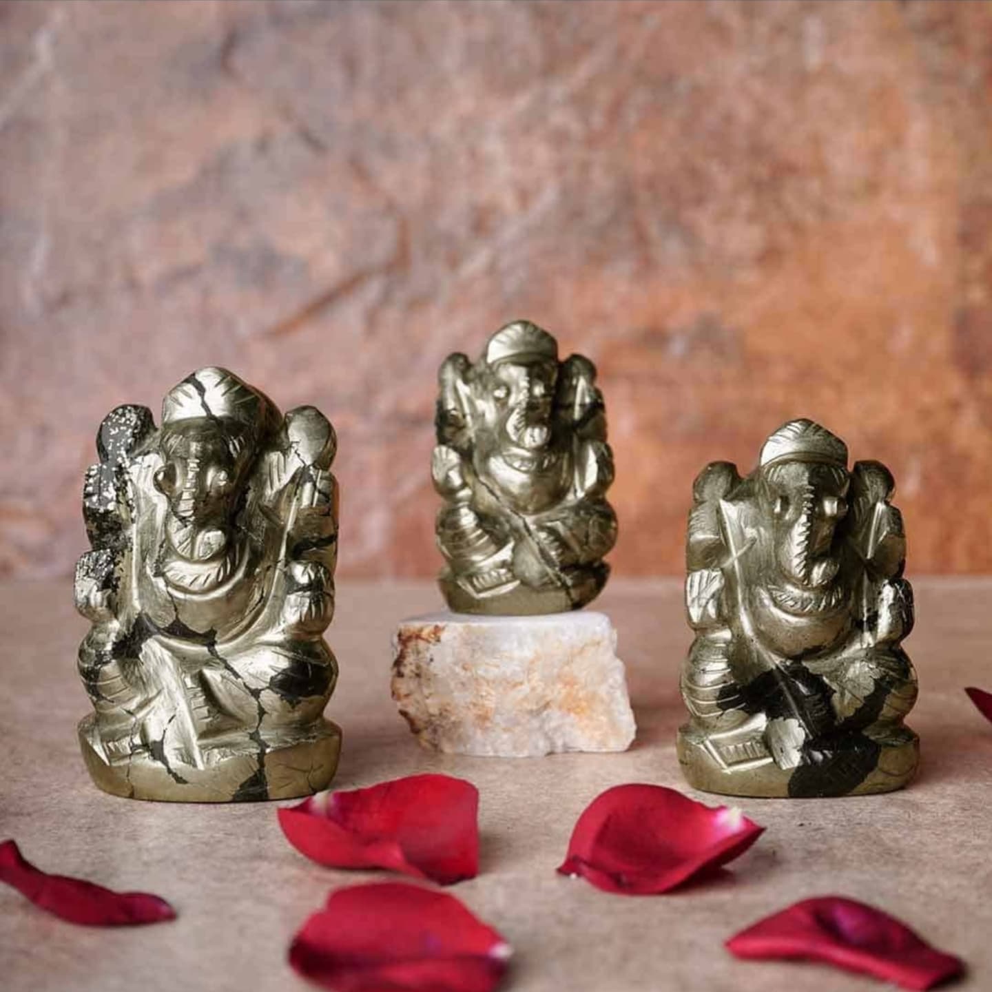 Pyrite Stone Ganpati Statue + Free 5 Mukhi Rudraksha