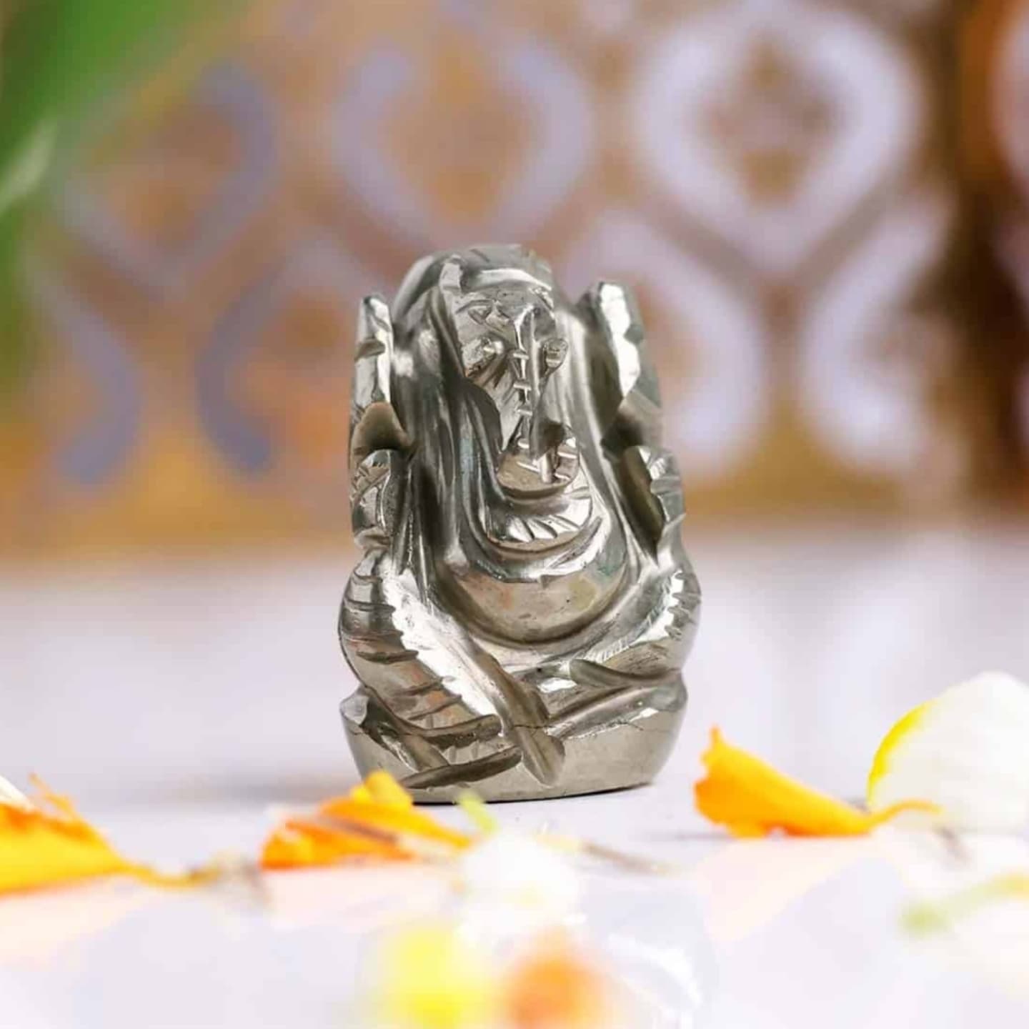 Pyrite Stone Ganpati Statue + Free 5 Mukhi Rudraksha