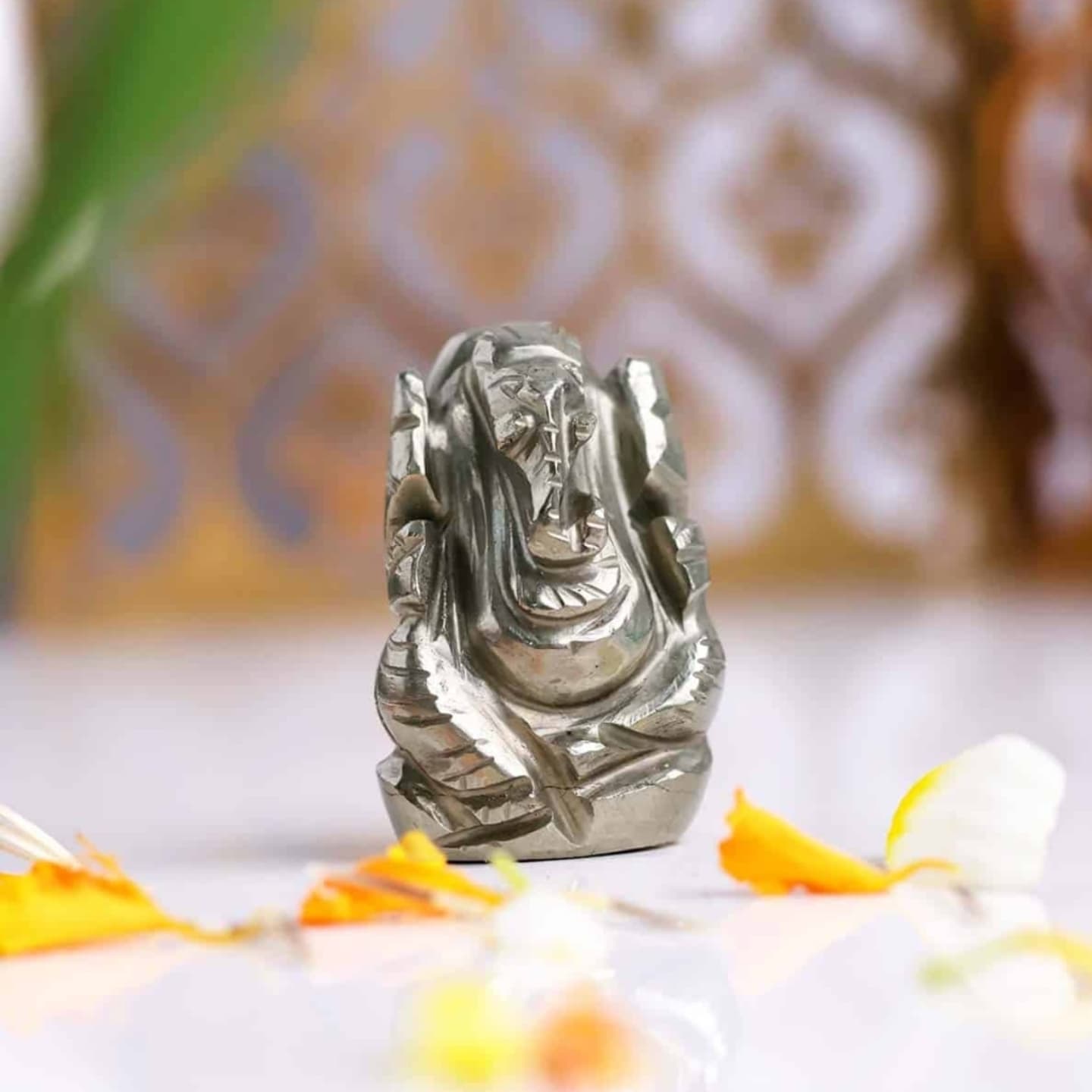 Pyrite Stone Ganpati Statue + Free 5 Mukhi Rudraksha