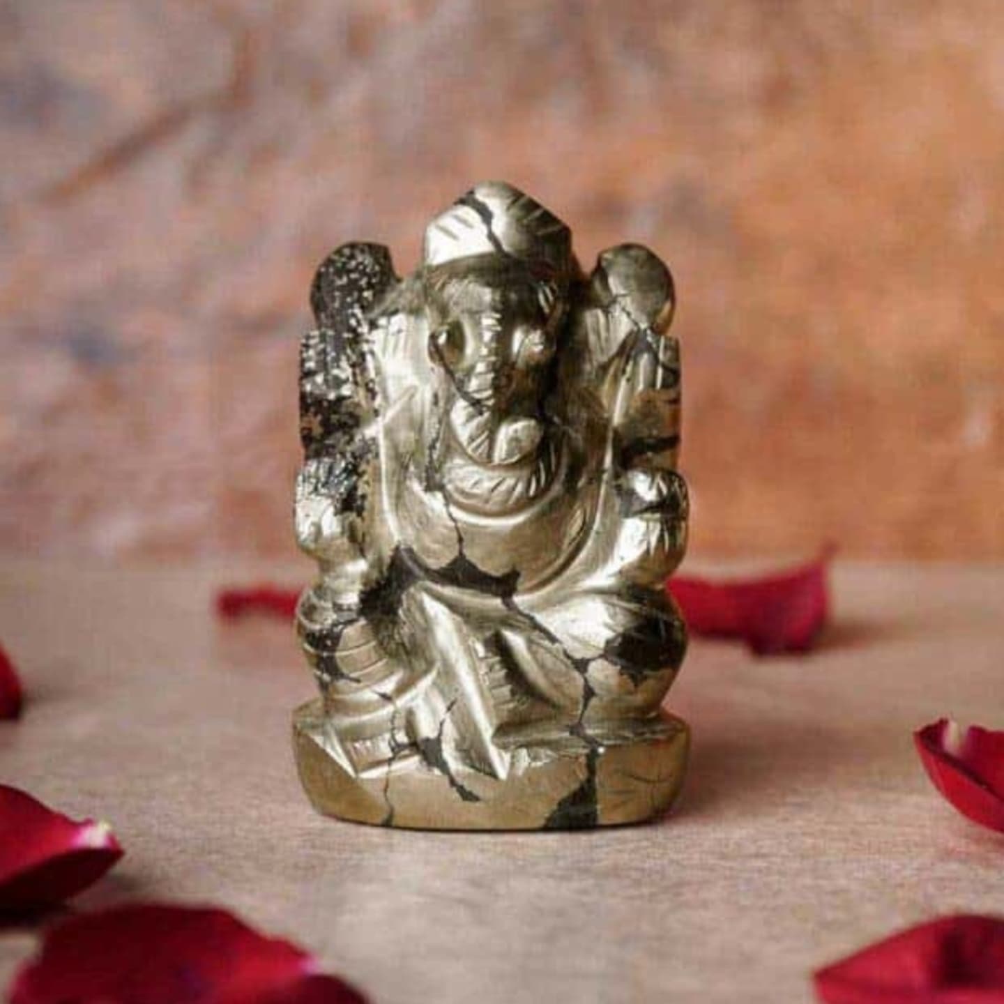 Pyrite Stone Ganpati Statue + Free 5 Mukhi Rudraksha