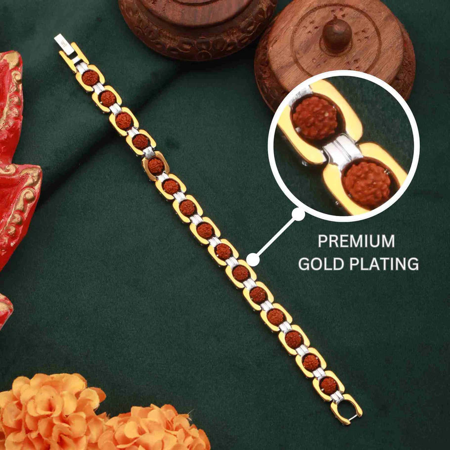 Gold Plated Essential Rudraksha Bracelet + Free 5 Mukhi Rudraksha